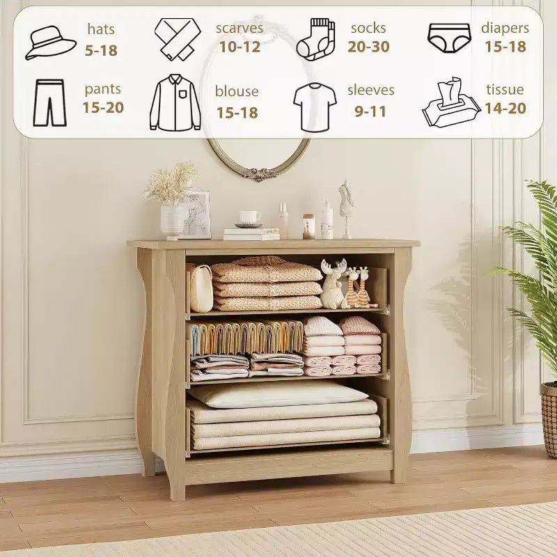 Commode à 3 tiroirs – Grande commode moderne style bohème avec pieds courbés, détails en rotin et rangement polyvalent pour chambre à coucher, salon, entrée ou balcon