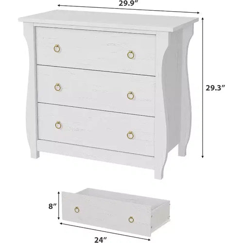 Commode à 3 tiroirs – Grande commode moderne style bohème avec pieds courbés, détails en rotin et rangement polyvalent pour chambre à coucher, salon, entrée ou balcon