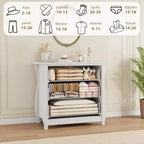 Commode à 3 tiroirs – Grande commode moderne style bohème avec pieds courbés, détails en rotin et rangement polyvalent pour chambre à coucher, salon, entrée ou balcon