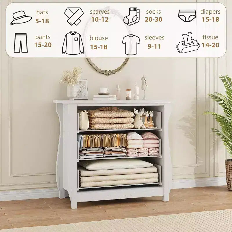 Commode à 3 tiroirs – Grande commode moderne style bohème avec pieds courbés, détails en rotin et rangement polyvalent pour chambre à coucher, salon, entrée ou balcon