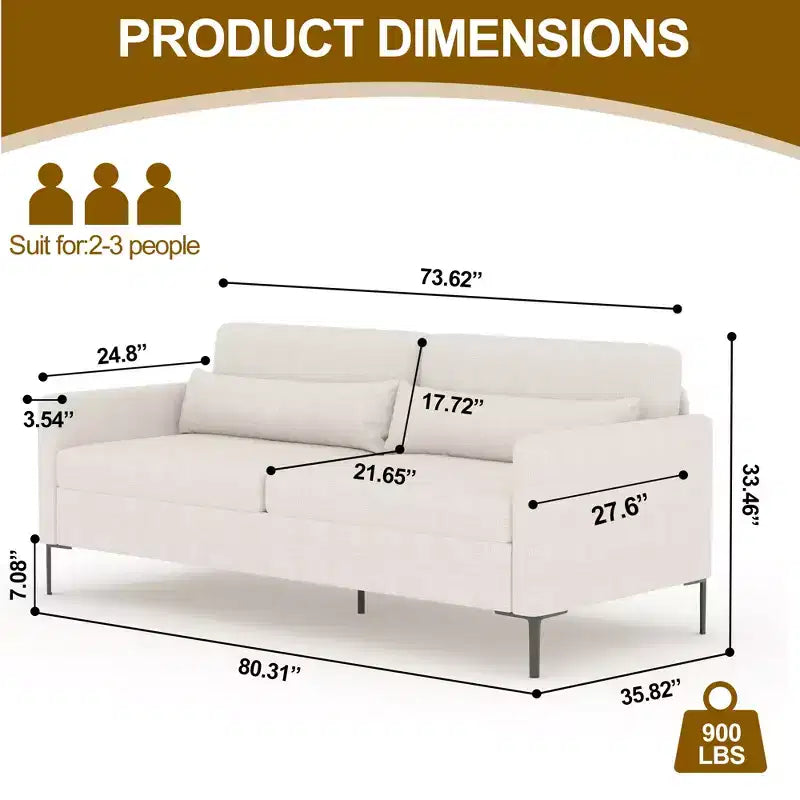 Canapé de 80 pouces avec assise extra-profonde, canapé 3 places pour salon