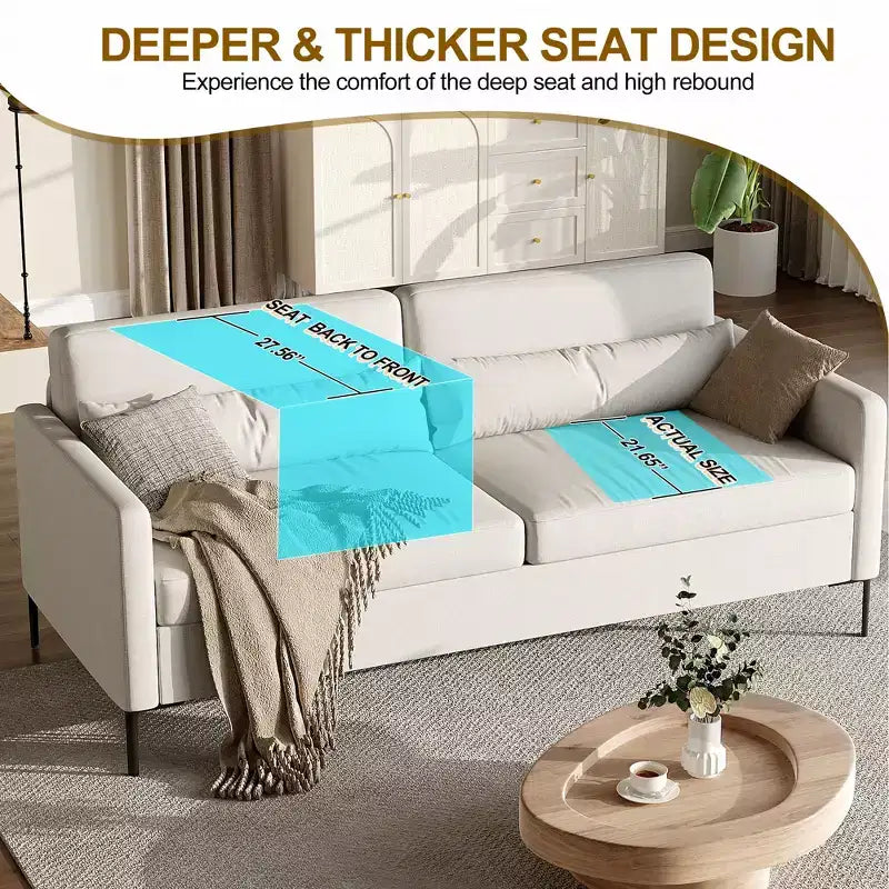 Canapé de 80 pouces avec assise extra-profonde, canapé 3 places pour salon