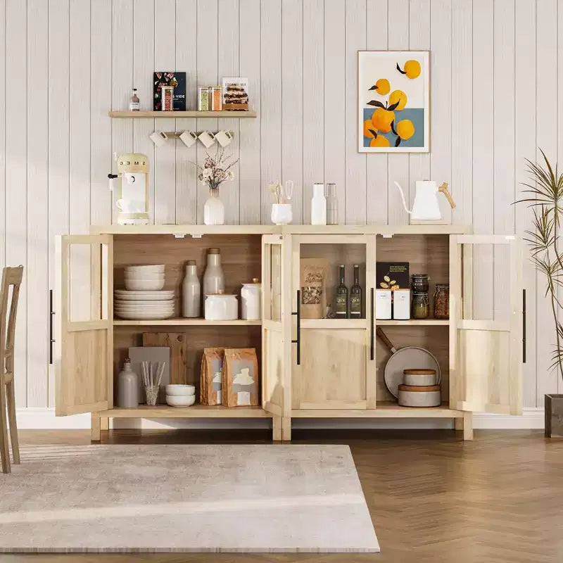 Bahut Vaisselier avec 2 Portes Vitrées - Grand Meuble de Rangement de 74 cm, Style Ferme Moderne, Convient pour la Cuisine, la Salle à Manger et le Salon