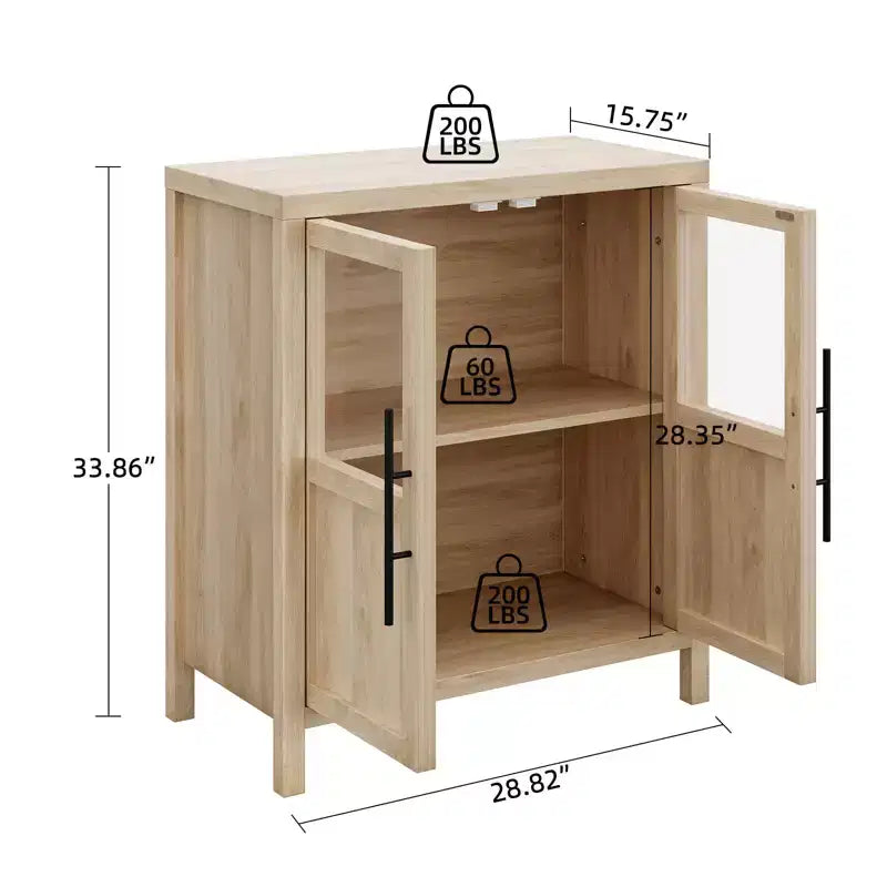Bahut Vaisselier avec 2 Portes Vitrées - Grand Meuble de Rangement de 74 cm, Style Ferme Moderne, Convient pour la Cuisine, la Salle à Manger et le Salon