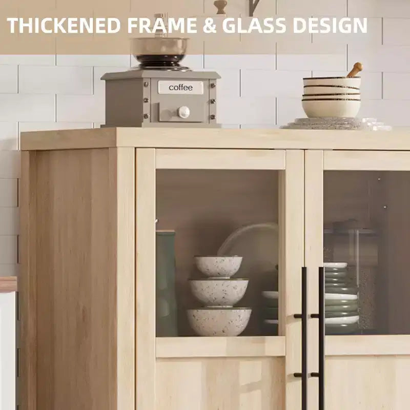 Bahut Vaisselier avec 2 Portes Vitrées - Grand Meuble de Rangement de 74 cm, Style Ferme Moderne, Convient pour la Cuisine, la Salle à Manger et le Salon