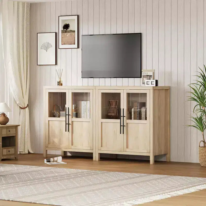 Bahut Vaisselier avec 2 Portes Vitrées - Grand Meuble de Rangement de 74 cm, Style Ferme Moderne, Convient pour la Cuisine, la Salle à Manger et le Salon