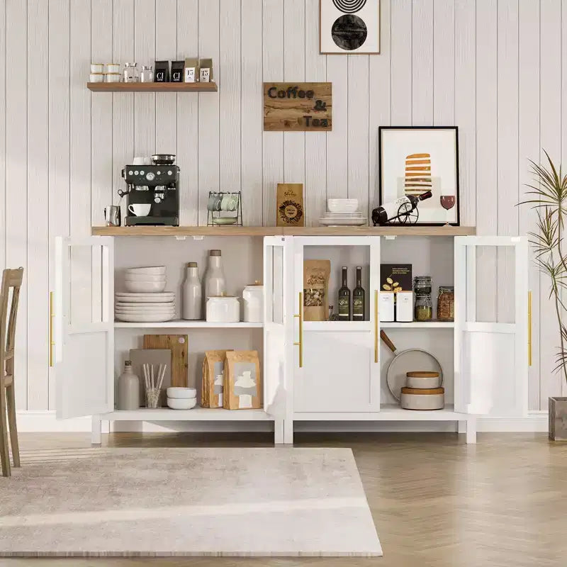 Bahut Vaisselier avec 2 Portes Vitrées - Grand Meuble de Rangement de 74 cm, Style Ferme Moderne, Convient pour la Cuisine, la Salle à Manger et le Salon