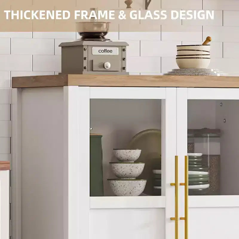 Bahut Vaisselier avec 2 Portes Vitrées - Grand Meuble de Rangement de 74 cm, Style Ferme Moderne, Convient pour la Cuisine, la Salle à Manger et le Salon