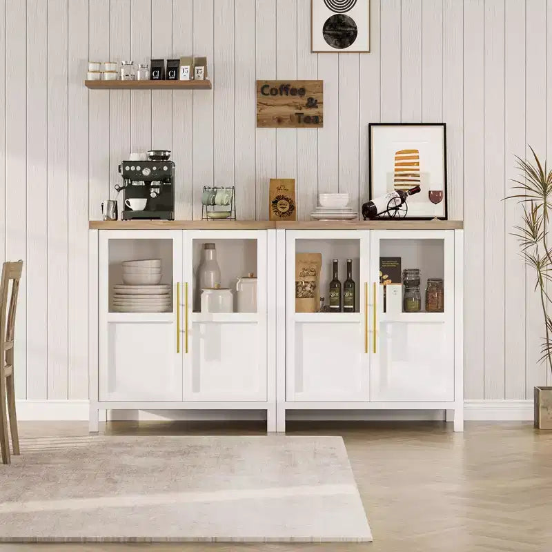 Bahut Vaisselier avec 2 Portes Vitrées - Grand Meuble de Rangement de 74 cm, Style Ferme Moderne, Convient pour la Cuisine, la Salle à Manger et le Salon