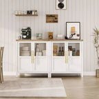 Bahut Vaisselier avec 2 Portes Vitrées - Grand Meuble de Rangement de 74 cm, Style Ferme Moderne, Convient pour la Cuisine, la Salle à Manger et le Salon