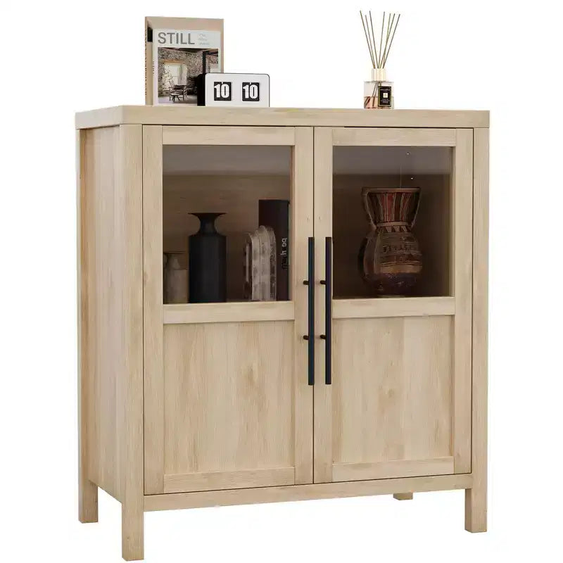 Bahut Vaisselier avec 2 Portes Vitrées - Grand Meuble de Rangement de 74 cm, Style Ferme Moderne, Convient pour la Cuisine, la Salle à Manger et le Salon