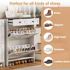 Meuble de Rangement à Chaussures avec 2 Tiroirs Basculants et 2 Armoires de Rangement, Étagère à Chaussures d'Entrée, Meuble à Chaussures en Bois de Style Ferme pour Couloir et Entrée