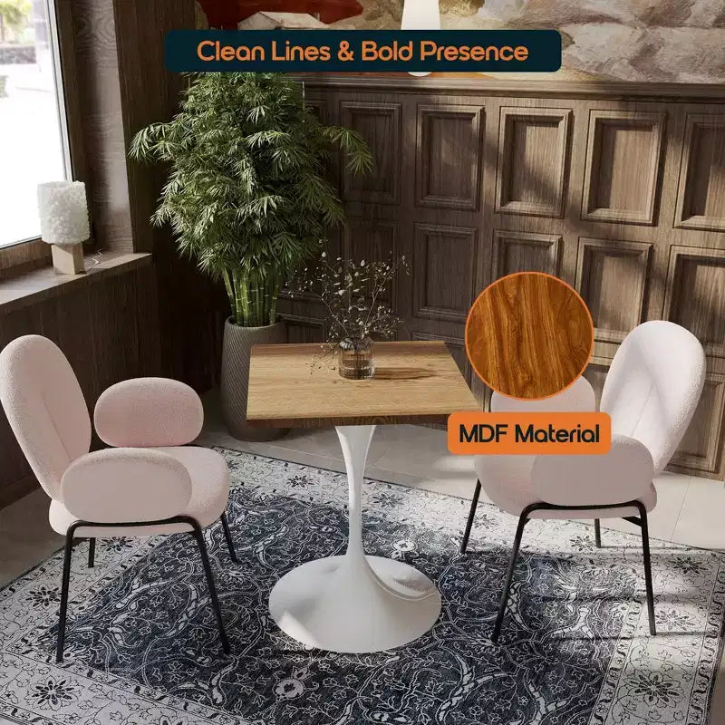 Table à manger carrée 24 - Plateau moderne en MDF avec piètement piédestal blanc Table d'appoint pour cuisine, maison et cafés