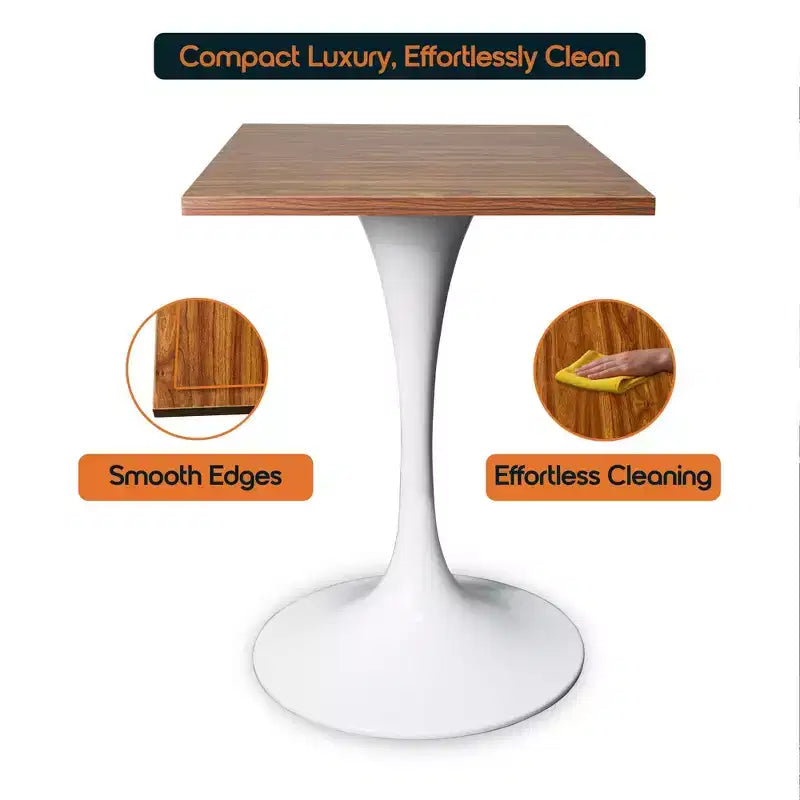 Table à manger carrée 24 - Plateau moderne en MDF avec piètement piédestal blanc Table d'appoint pour cuisine, maison et cafés