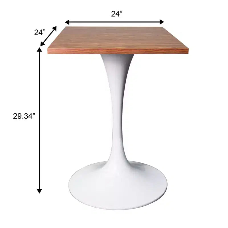 Table à manger carrée 24 - Plateau moderne en MDF avec piètement piédestal blanc Table d'appoint pour cuisine, maison et cafés