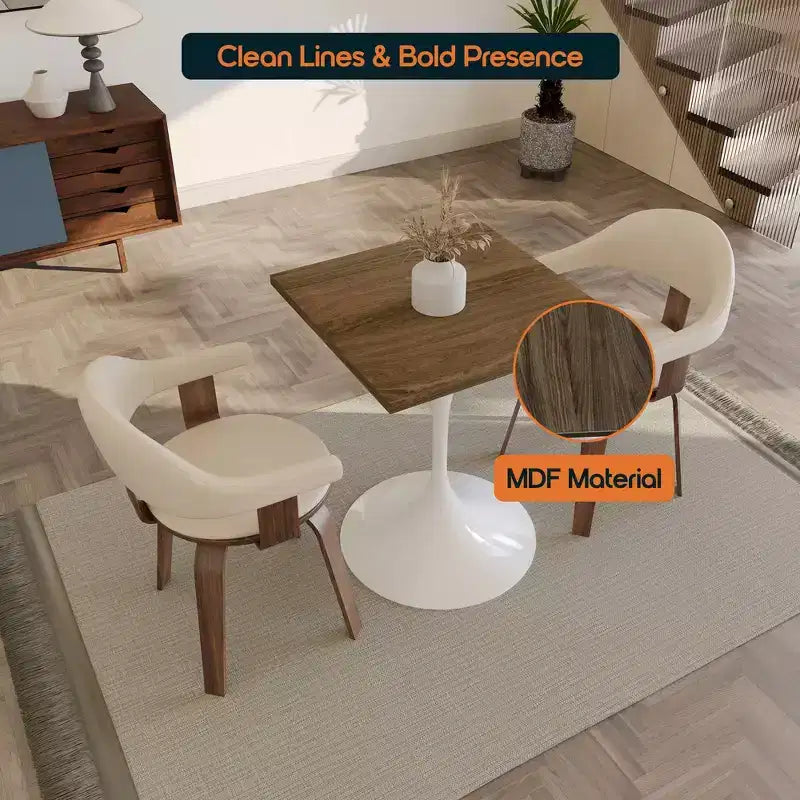 Table à manger carrée 24 - Plateau moderne en MDF avec piètement piédestal blanc Table d'appoint pour cuisine, maison et cafés