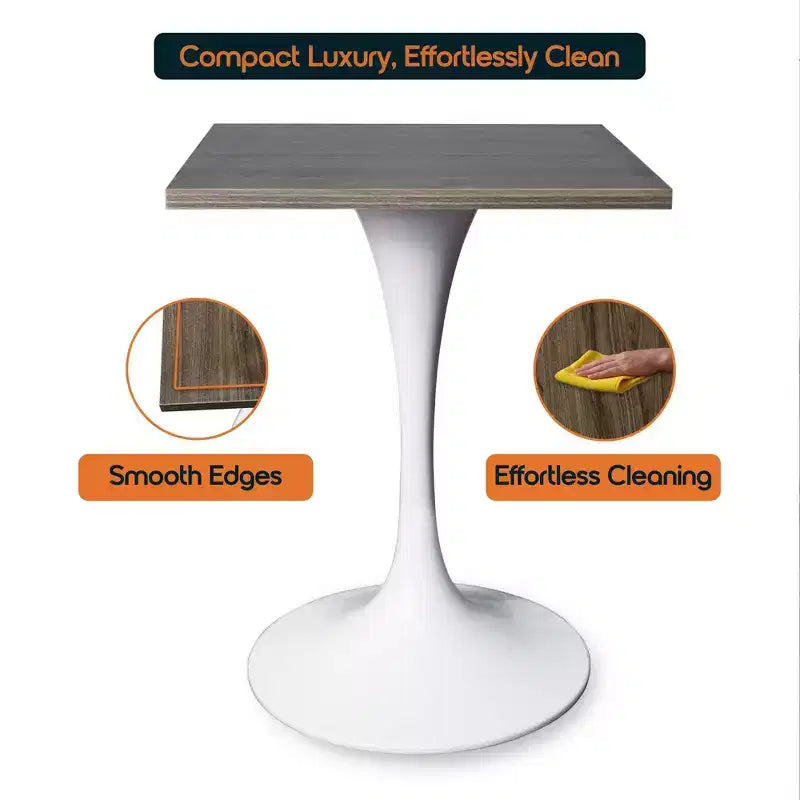 Table à manger carrée 24 - Plateau moderne en MDF avec piètement piédestal blanc Table d'appoint pour cuisine, maison et cafés