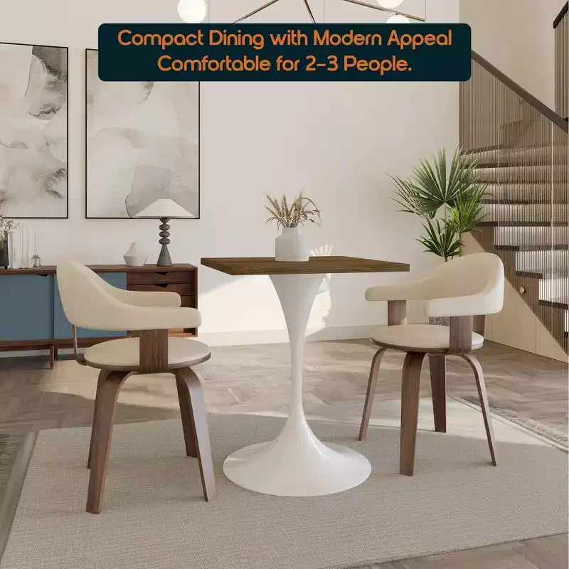 Table à manger carrée 24 - Plateau moderne en MDF avec piètement piédestal blanc Table d'appoint pour cuisine, maison et cafés
