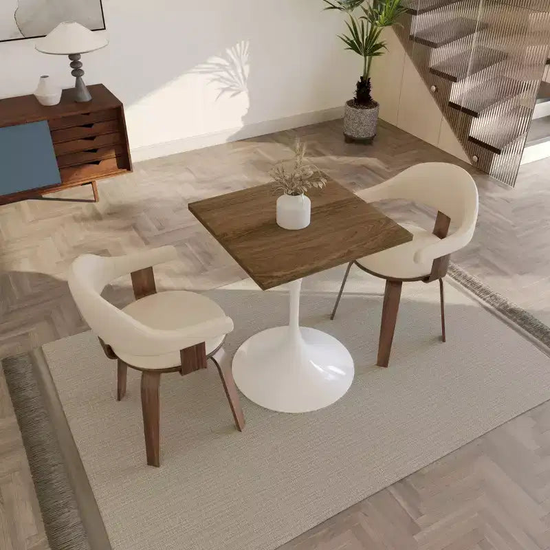 Table à manger carrée 24 - Plateau moderne en MDF avec piètement piédestal blanc Table d'appoint pour cuisine, maison et cafés