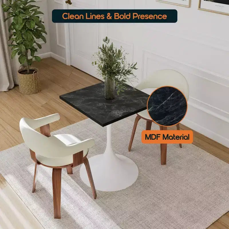 Table à manger carrée 24 - Plateau moderne en MDF avec piètement piédestal blanc Table d'appoint pour cuisine, maison et cafés