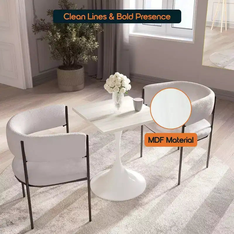 Table à manger carrée 24 - Plateau moderne en MDF avec piètement piédestal blanc Table d'appoint pour cuisine, maison et cafés