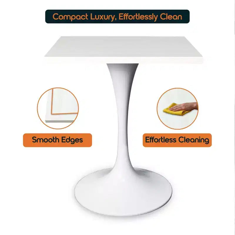 Table à manger carrée 24 - Plateau moderne en MDF avec piètement piédestal blanc Table d'appoint pour cuisine, maison et cafés