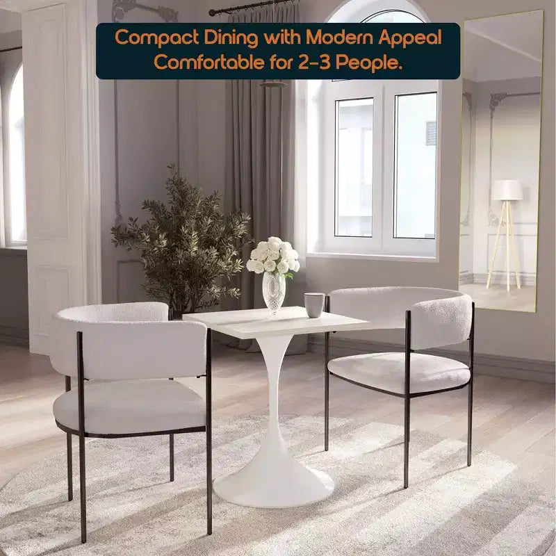 Table à manger carrée 24 - Plateau moderne en MDF avec piètement piédestal blanc Table d'appoint pour cuisine, maison et cafés