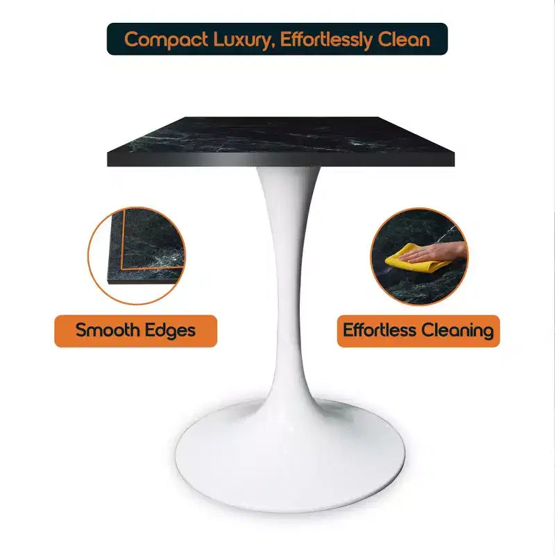 Table à manger carrée 24 - Plateau moderne en MDF avec piètement piédestal blanc Table d'appoint pour cuisine, maison et cafés