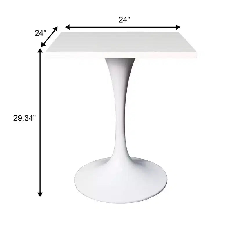 Table à manger carrée 24 - Plateau moderne en MDF avec piètement piédestal blanc Table d'appoint pour cuisine, maison et cafés