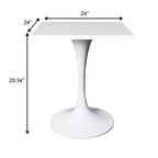 Table à manger carrée 24 - Plateau moderne en MDF avec piètement piédestal blanc Table d'appoint pour cuisine, maison et cafés