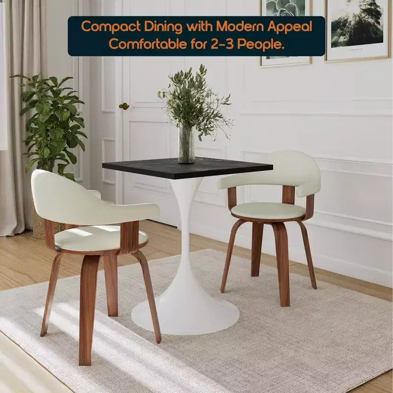 Table à manger carrée 24 - Plateau moderne en MDF avec piètement piédestal blanc Table d'appoint pour cuisine, maison et cafés