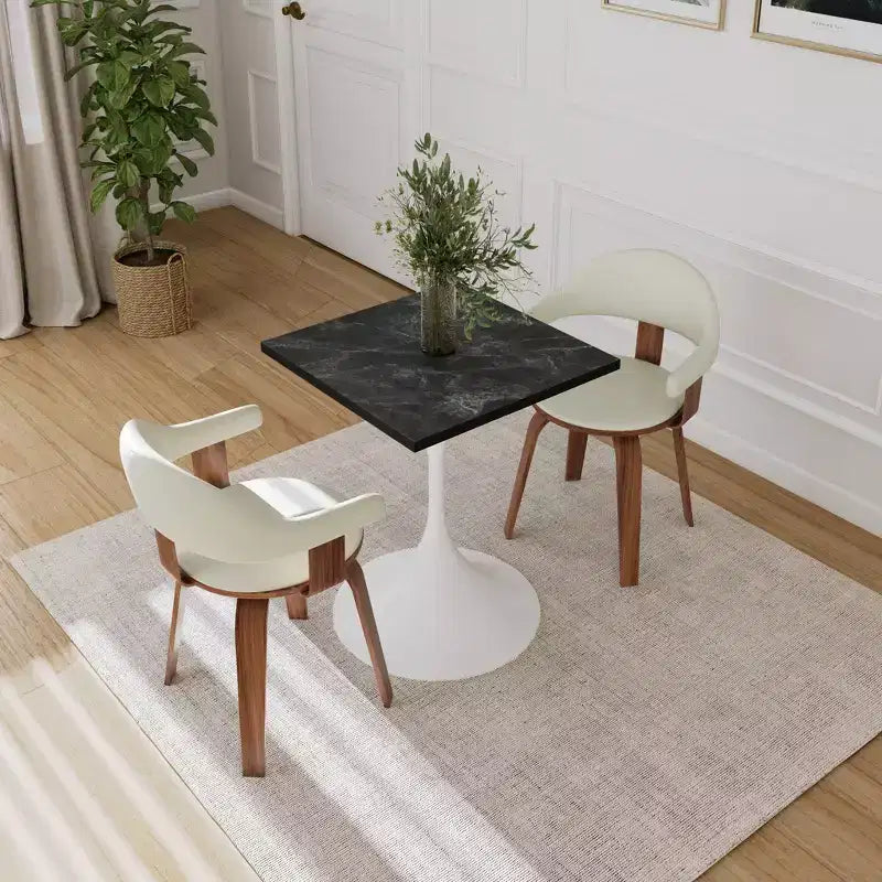 Table à manger carrée 24 - Plateau moderne en MDF avec piètement piédestal blanc Table d'appoint pour cuisine, maison et cafés