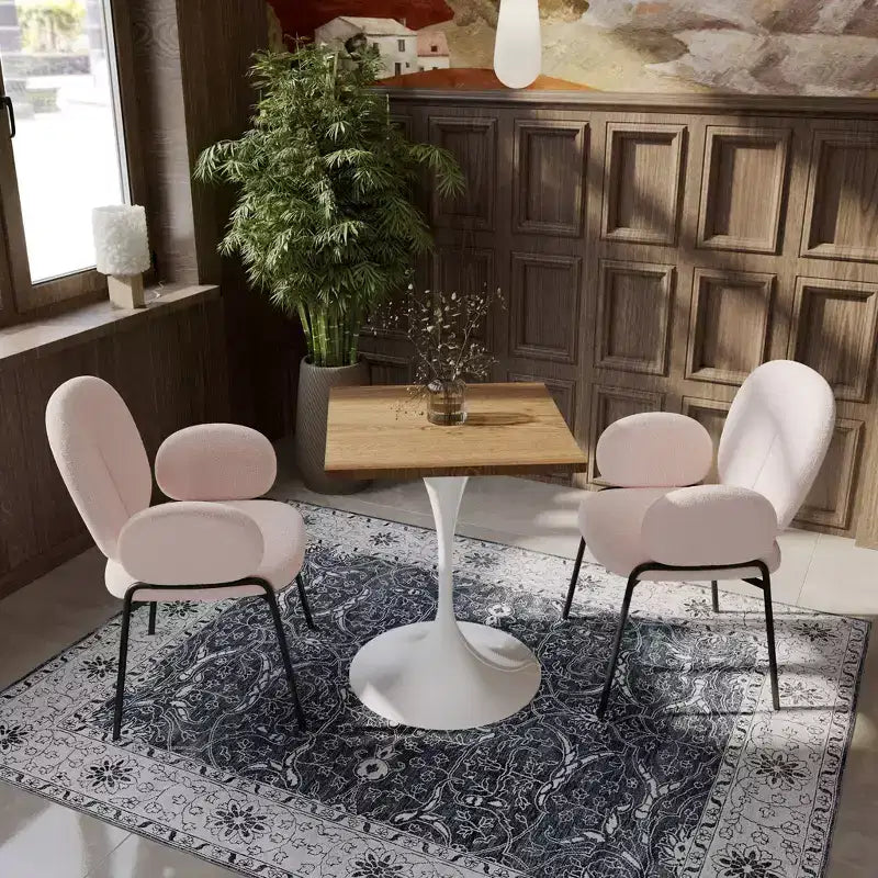 Table à manger carrée 24 - Plateau moderne en MDF avec piètement piédestal blanc Table d'appoint pour cuisine, maison et cafés