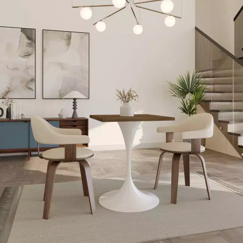 Table à manger carrée 24 - Plateau moderne en MDF avec piètement piédestal blanc Table d'appoint pour cuisine, maison et cafés