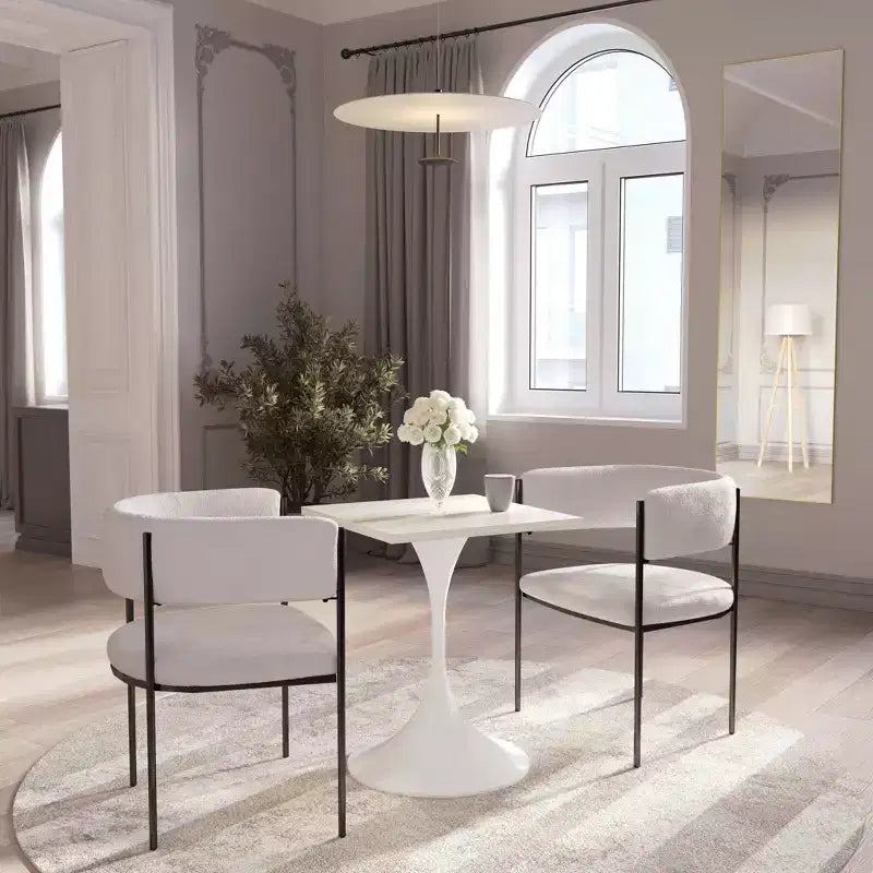 Table à manger carrée 24 - Plateau moderne en MDF avec piètement piédestal blanc Table d'appoint pour cuisine, maison et cafés