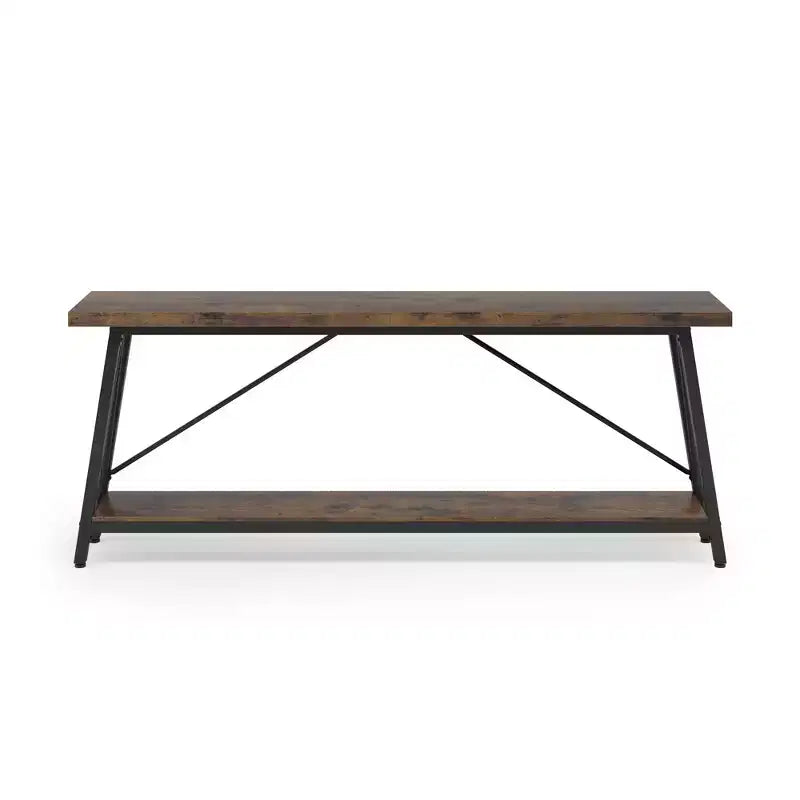 Table de Canapé Industrielle à 2 Niveaux, Structure Triangulaire en MDF 1.57, Décoration Intérieure