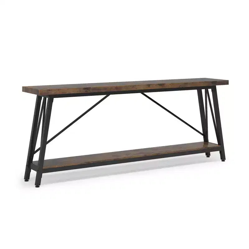 Table de Canapé Industrielle à 2 Niveaux, Structure Triangulaire en MDF 1.57, Décoration Intérieure