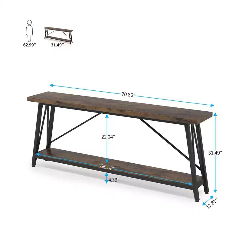 Table de Canapé Industrielle à 2 Niveaux, Structure Triangulaire en MDF 1.57, Décoration Intérieure