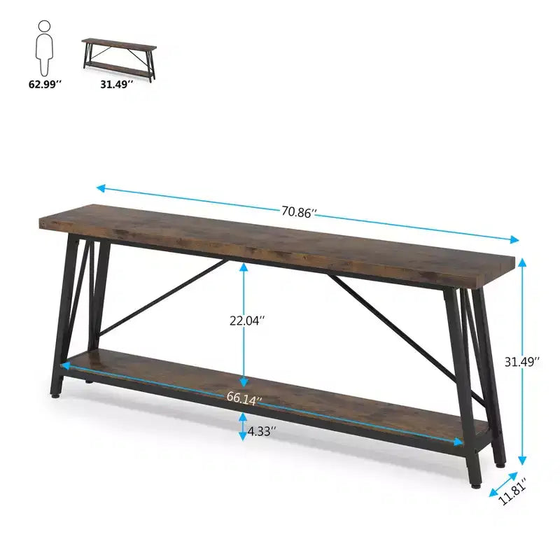 Table de Canapé Industrielle à 2 Niveaux, Structure Triangulaire en MDF 1.57, Décoration Intérieure