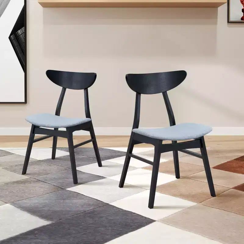 Set of 2 Upholstered Dining Chairs Wooden Armless Chairs with Solid Rubberwood Frame, Black/Walnut/Oak-ModernLuxe