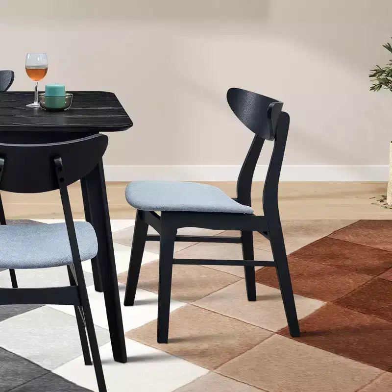 Lot de 2 chaises de salle à manger rembourrées sans accoudoirs en bois avec cadre en bois d'hévéa massif, noir/noyer/chêne