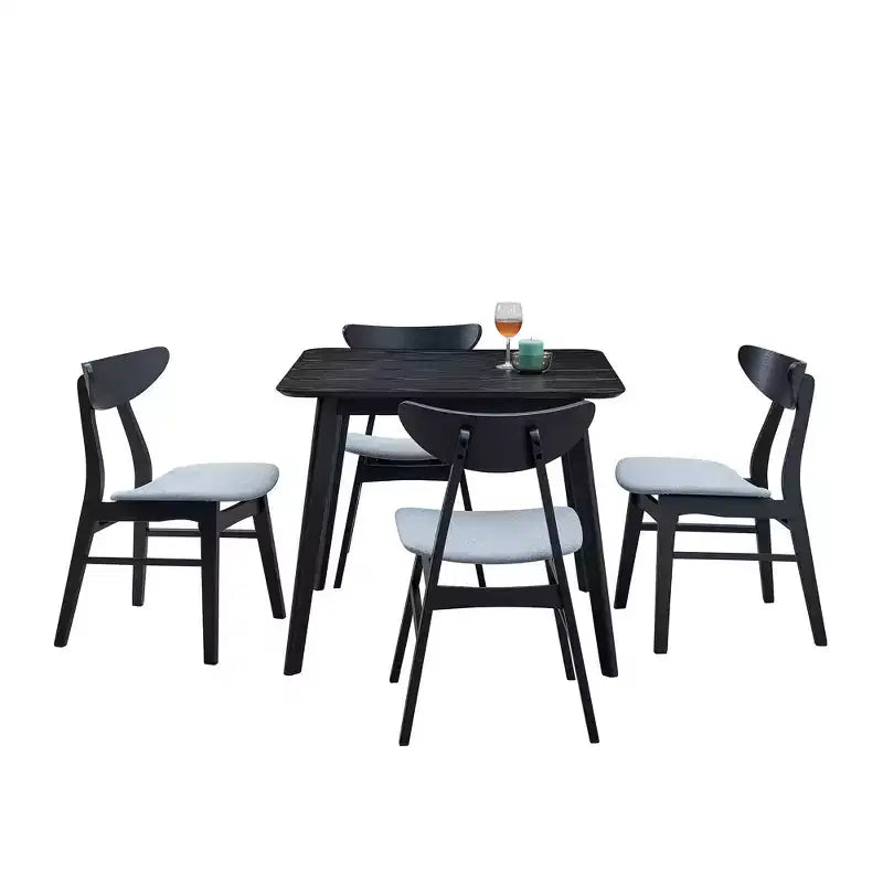 Lot de 2 chaises de salle à manger rembourrées sans accoudoirs en bois avec cadre en bois d'hévéa massif, noir/noyer/chêne