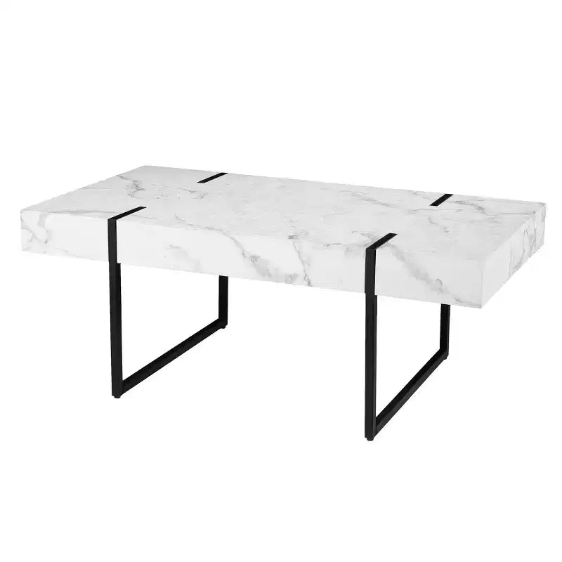 Table basse moderne effet marbre - Blanche