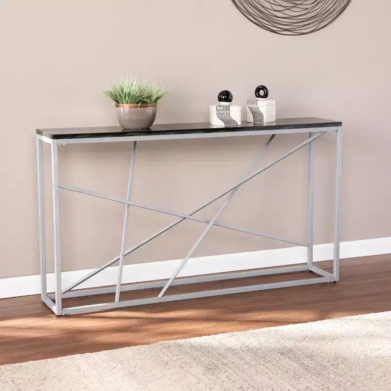 Console étroite imitation pierre - Argent