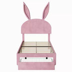 Cadre de lit double VECELO, lit pour filles avec tête de lit lapin réglable, lit plateforme de princesse avec tiroir de rangement, velours rose