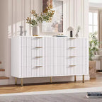 Commode moderne de 137 cm de large, commode de chambre à 8 tiroirs, organisateur de commode en bois, grande commode double meuble TV, pour salon, couloir