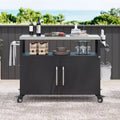 54.5 Outdoor Kitchen Island with Stainless Steel Tabletop, Spice Rack & Towel Rack, BBQ Grill Cart with Lockable Wheels, Black - ModernLuxe