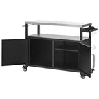 54,5 Îlot de cuisine d'extérieur avec plateau en acier inoxydable, support à épices et porte-serviettes, chariot de barbecue avec roues verrouillables, noir