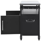 54,5 Îlot de cuisine d'extérieur avec plateau en acier inoxydable, support à épices et porte-serviettes, chariot de barbecue avec roues verrouillables, noir