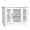 Buffet Cabinet with Storage, 36 Sideboard Cabinet with Fluted Glass Door, Retro Coffee Bar Station with Adjustable Shelf, Natural
